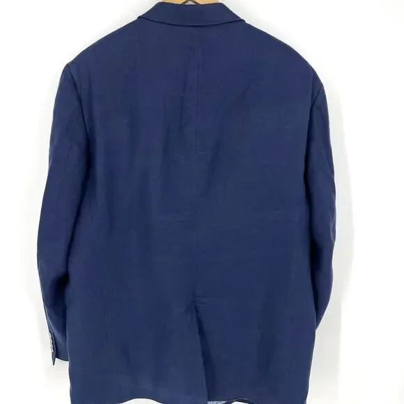 Lauren Ralph Lauren for Macy's Mens Navy Blue Linen Blazer Sportcoat Size 46 L - Picture 2 of 9